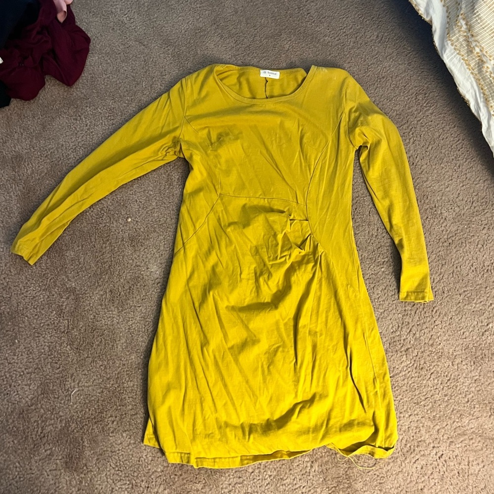 Yellow Long Sleeve Ruched Dress